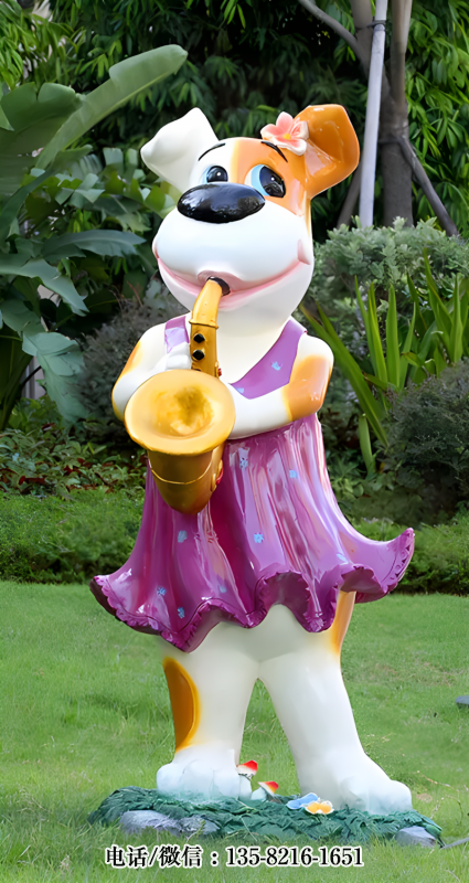 吹薩克斯的卡通狗雕塑 吹薩克斯的卡通狗雕塑