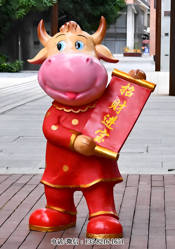 招財進(jìn)寶牛年卡通牛美陳雕塑