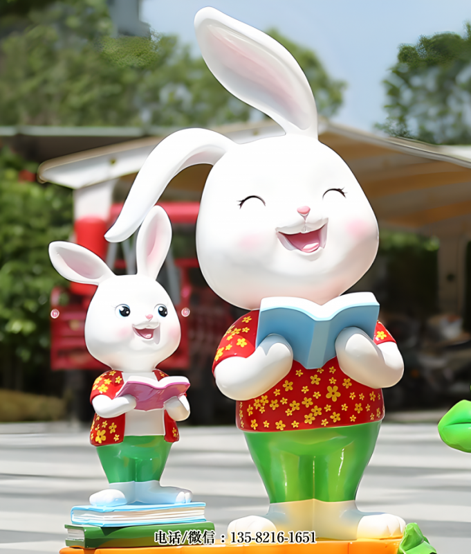 看書的卡通兔子雕塑 看書的卡通兔子雕塑