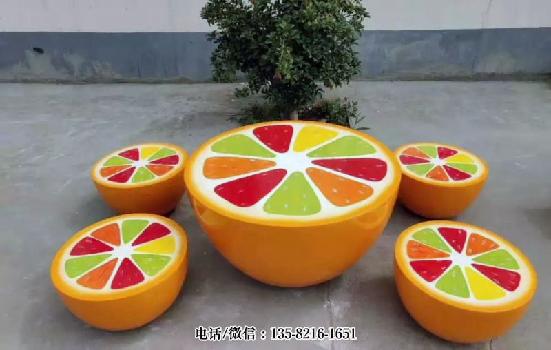 玻璃鋼彩繪橘子造型桌凳 玻璃鋼彩繪橘子造型桌凳